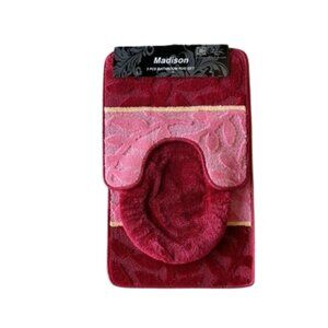 Madison 3 Piece Bathroom Rug Set, Bathroom Rug, Contour Rug & Lid Cover Burgundy